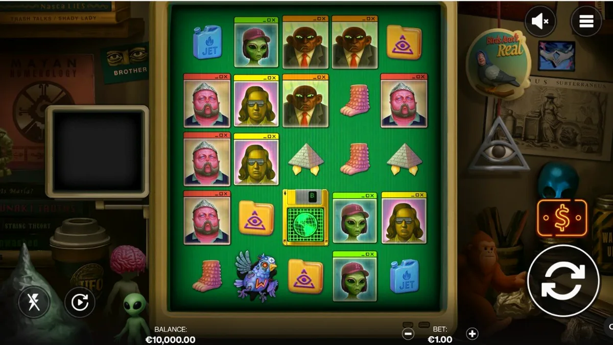 Interface do slot Truth com temática de conspiração e bunker