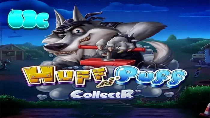 Interface colorida e animada do jogo Huff N' Puff CollectR com os personagens dos porquinhos.